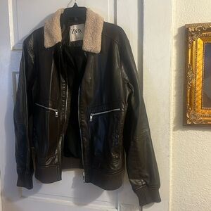 Zara Man Leather brown Jacket size L